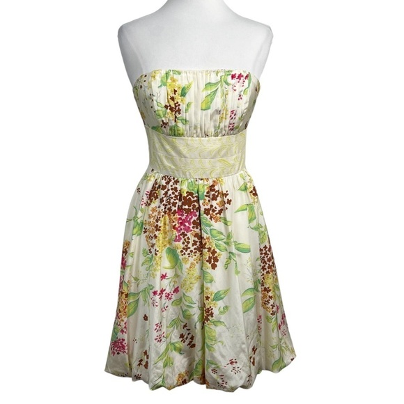 PLENTY Tracy Reece Tropical Spray Silk Blend Balloon Hem Strapless Party Dress - Picture 1 of 8